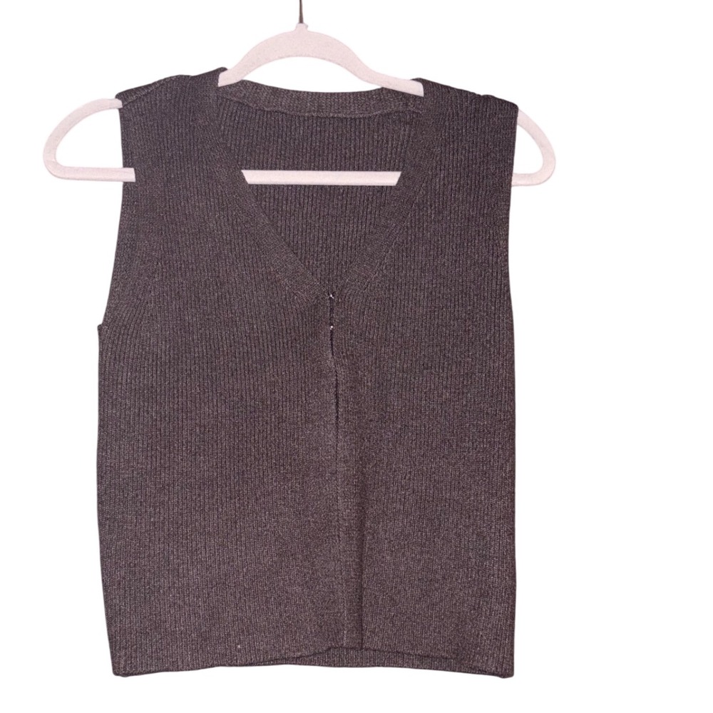 COMMENSE Dark Brown Ribbed V Neck Sleeveless Knit Vest Top Women's XS‎
